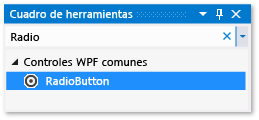 Ventana Cuadro de herramientas con el control RadioButton seleccionado