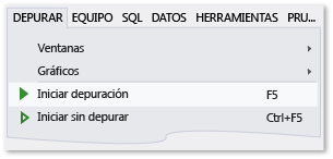 Comando Iniciar depuración del menú Depurar