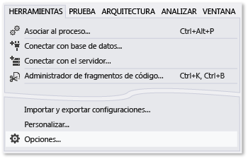 Comando Opciones del menú Herramientas