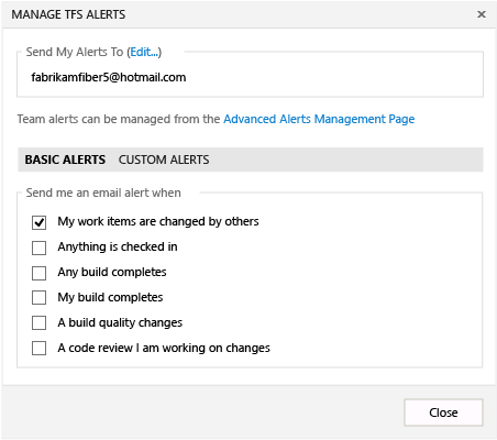 Manage TFS Alerts