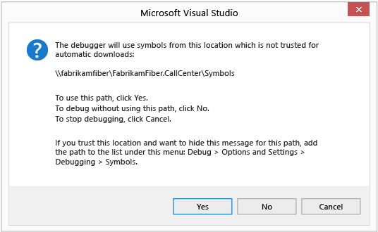 Debug with untrusted symbols path?
