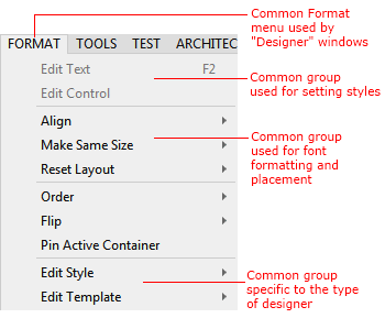 0501-d_FormatMenu Visual Studio Format menu with callouts