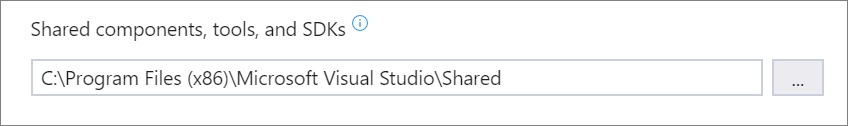 Screenshot of the shared components, tools, and SDKs section of the Installation locations tab of the Visual Studio Installer.