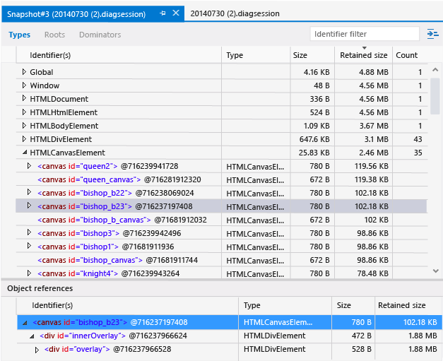 JS_Mem_Shared_Refs Object references with displayed IDs