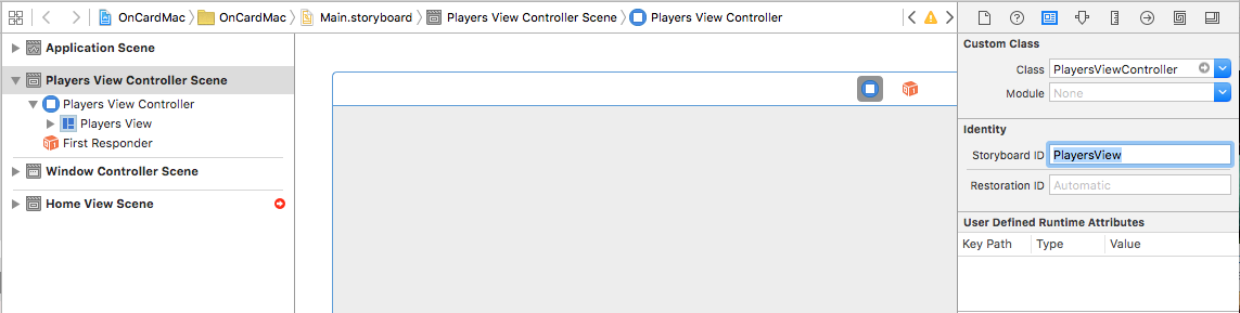 Establecimiento del identificador del Storyboard en Interface Builder.