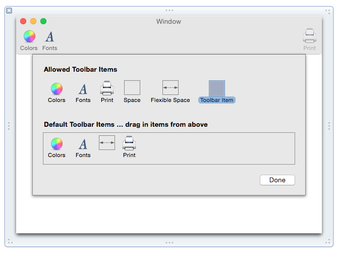 Un elemento de la barra de herramientas de imagen agregado al área Elementos de barra de herramientas permitidos