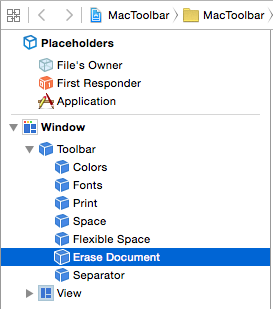 Selección del elemento de la barra de herramientas en la jerarquía de interfaz