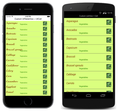 NativeListView en cada plataforma