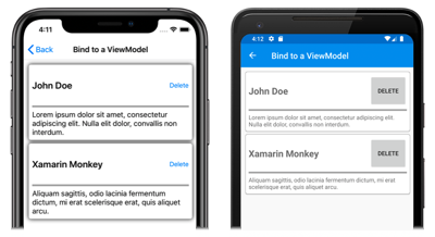 Objetos CardView con plantilla Capturas de pantallas de dos objetos CardView con plantilla