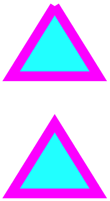 Dos triángulos que muestran la diferencia entre las líneas conectadas y desconectadas
