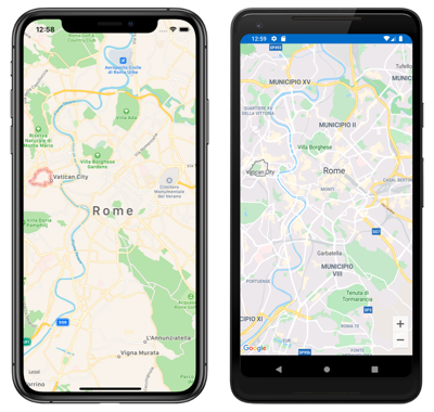 Captura de pantalla del control de mapa, en iOS y Android