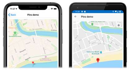 Captura de pantalla de un anclaje de mapa, en iOS y Android