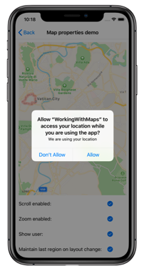 Captura de pantalla de la solicitud de permisos de ubicación en iOS