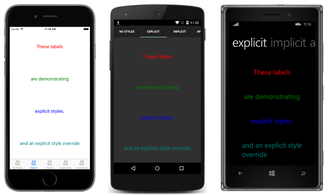 Ejemplo de estilos explícitos