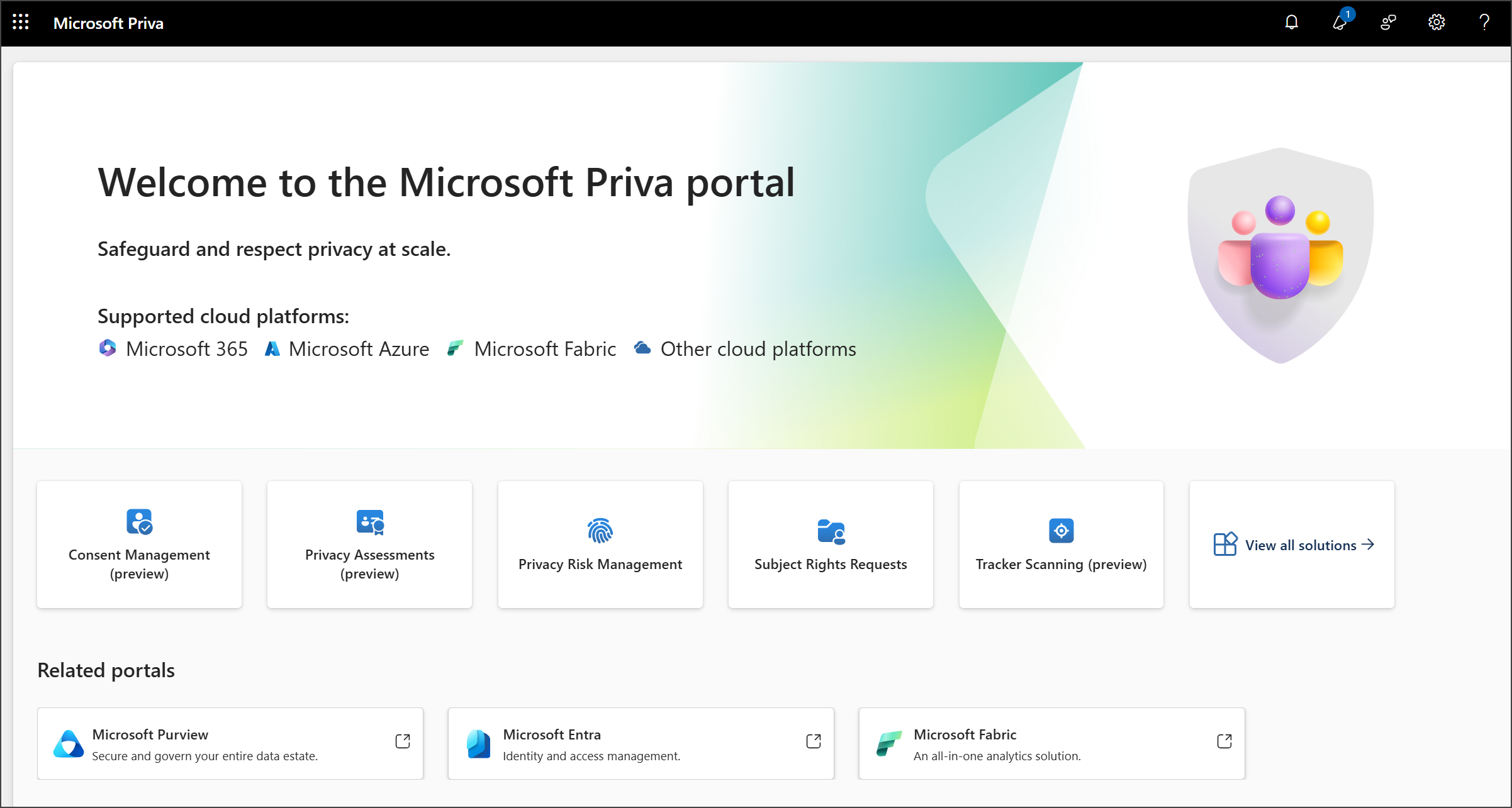 Captura de pantalla del portal de Microsoft Priva.