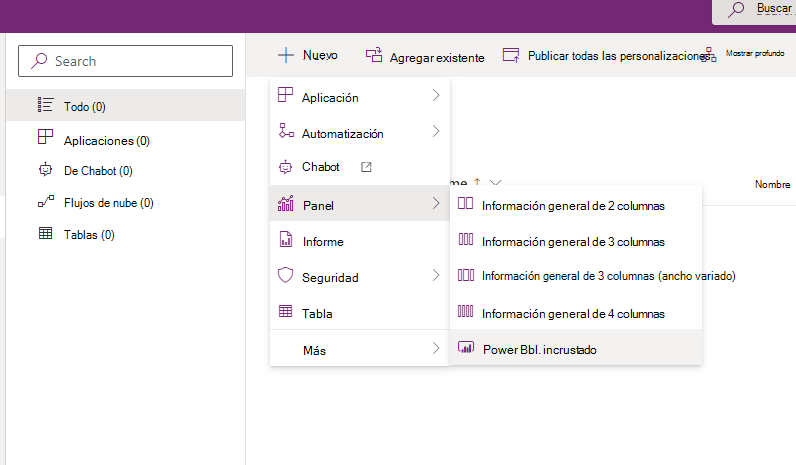 Agregue un panel incrustado de Power BI a la solución personalizada.