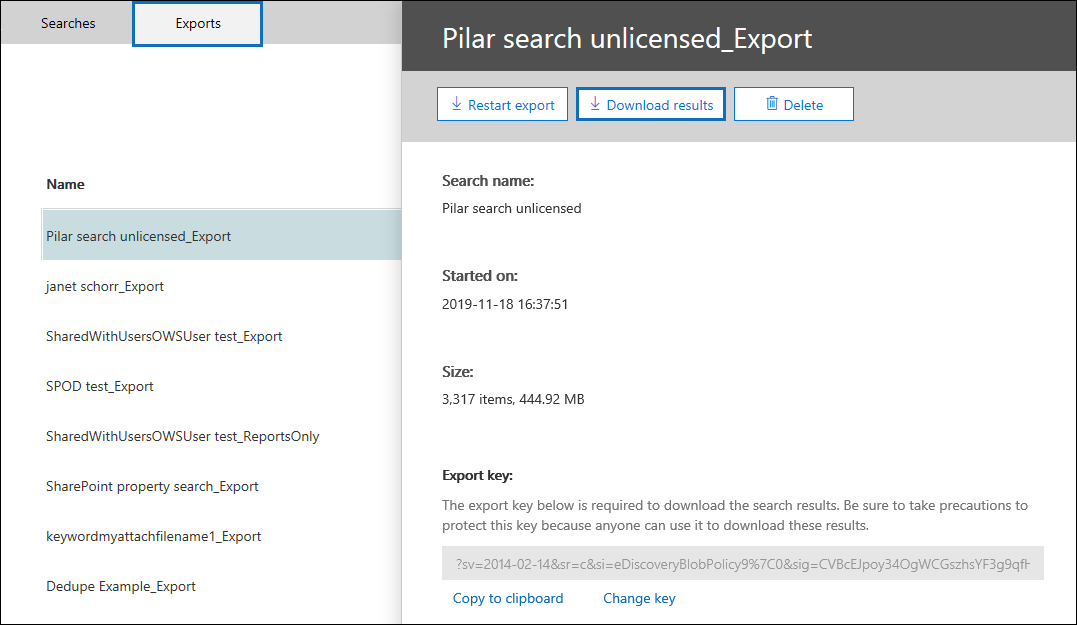 Seleccione Descargar resultados en la página de control flotante para descargar los resultados de la búsqueda.