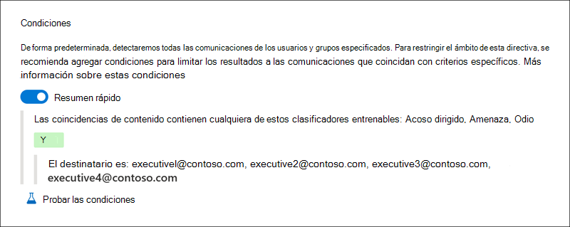 Ejemplo 9 del generador de condición de cumplimiento de comunicaciones.