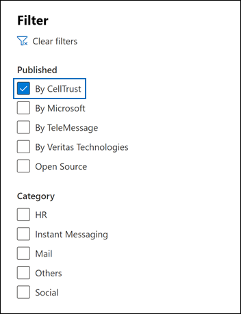 Configure el filtro para mostrar los conectores CellTrust.