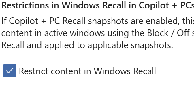 captura de pantalla del cuadro de selección Restringir contenido en Recuperación de Windows.