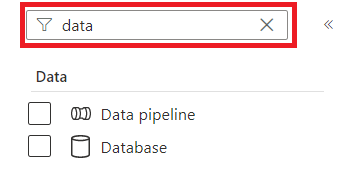 Captura de pantalla que muestra el filtro de facetas en la parte superior del menú, con un parámetro de búsqueda especificado y las facetas filtradas a continuación.