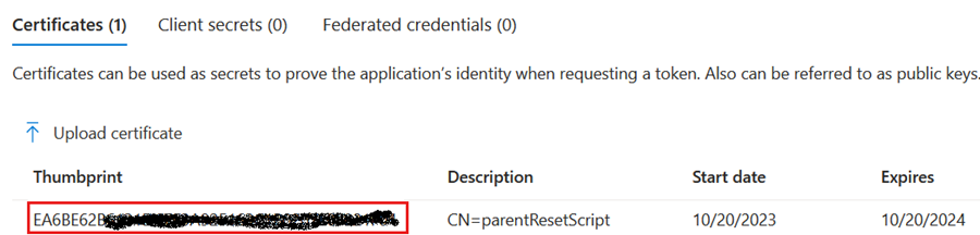 Captura de pantalla de una huella digital del certificado.