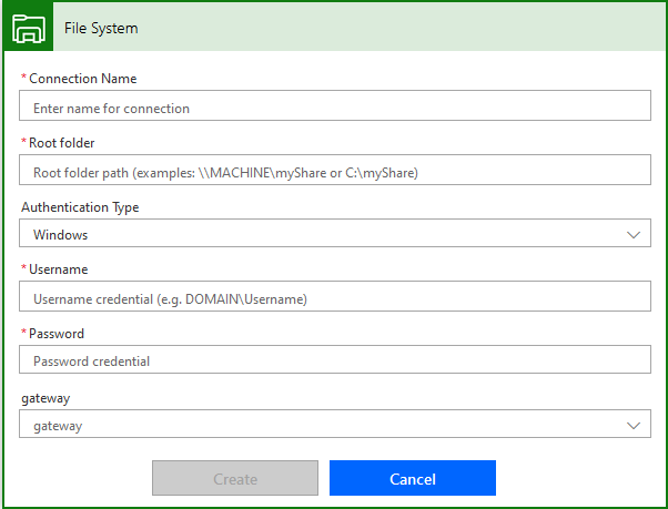 Captura de pantalla que muestra las solicitudes para crear el conector.