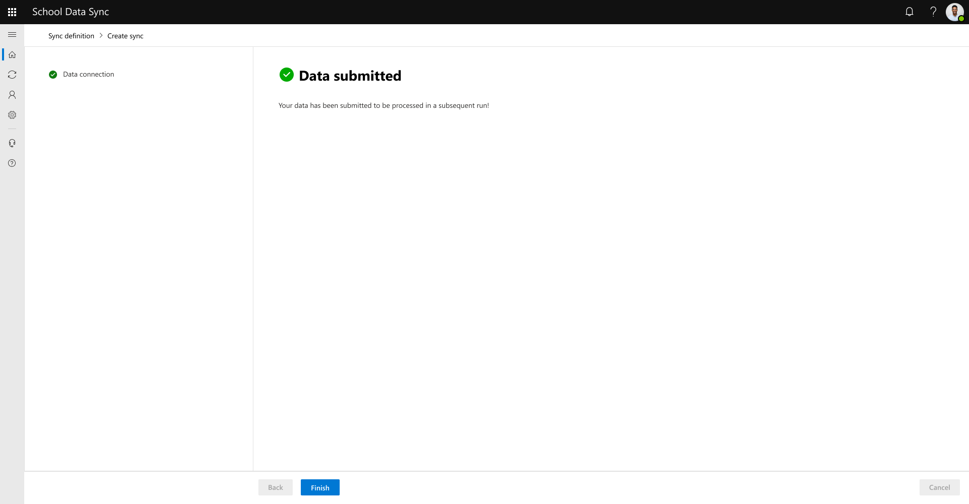 Captura de pantalla de la confirmación de los archivos enviados.