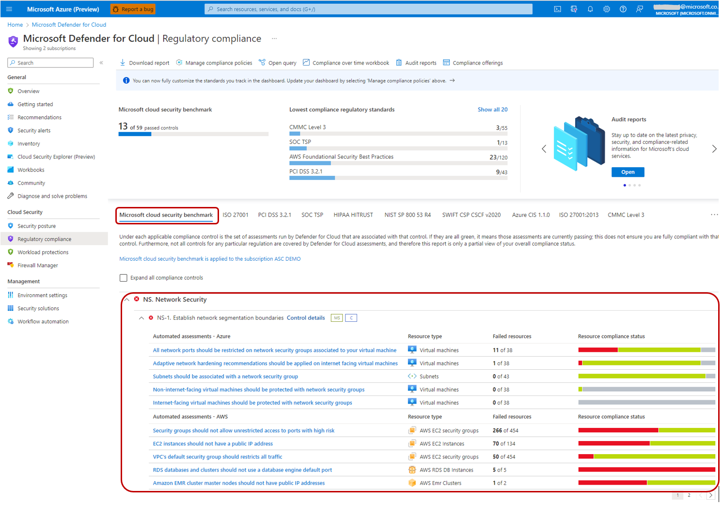 Captura de pantalla de la integración de MSCB en Microsoft Defender for Cloud