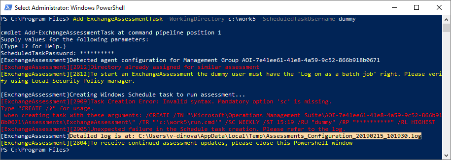 Ventanas de PowerShell que muestran la ubicación del archivo.