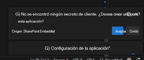 aplicación de ejemplo que crea el secreto de cliente