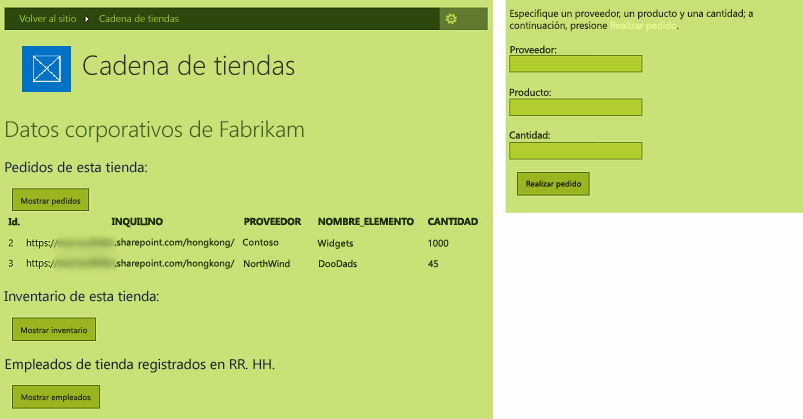 Página de inicio del complemento y formulario de pedido con los colores verdosos de la apariencia compuesta Naturaleza.