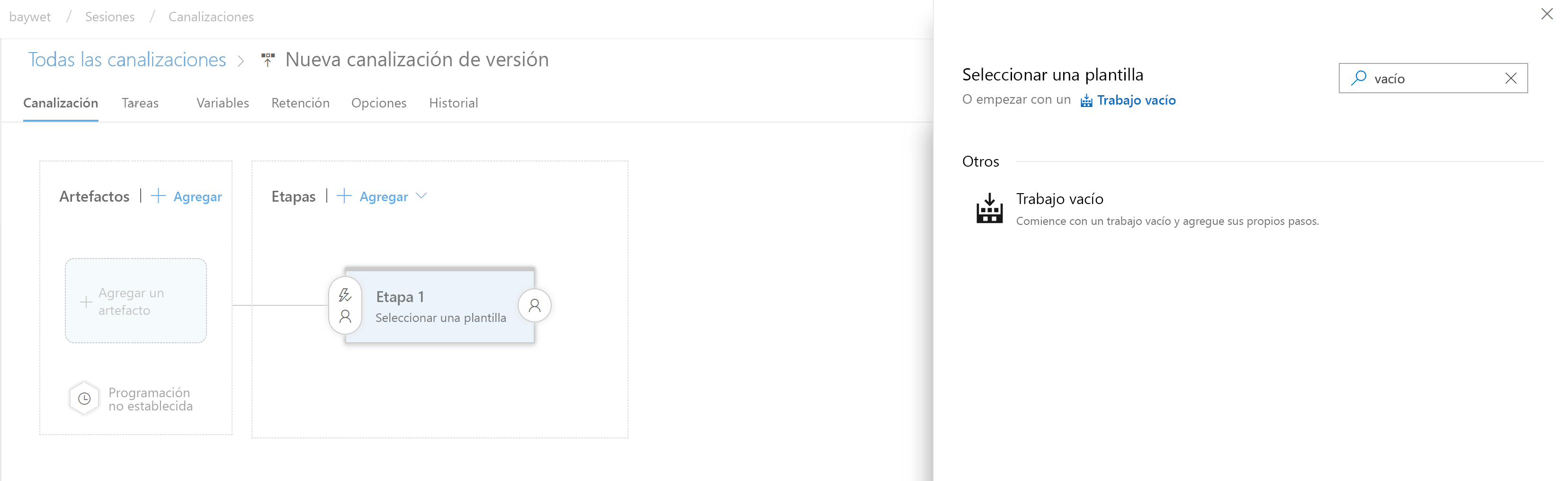 crear la definición de la versión