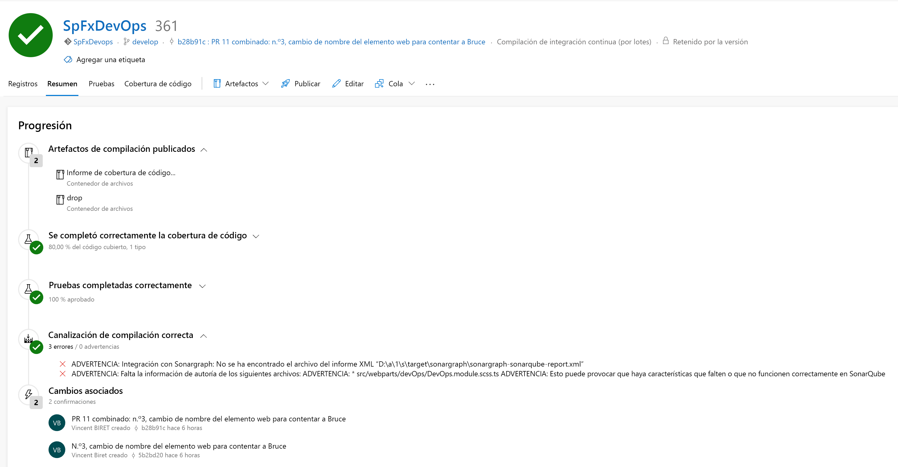 Resultados de una compilación