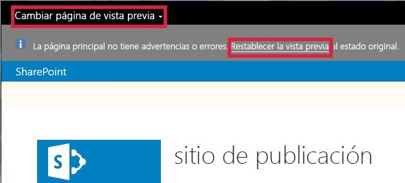 Botones Cambiar la página de vista previa y Restablecer la vista previa