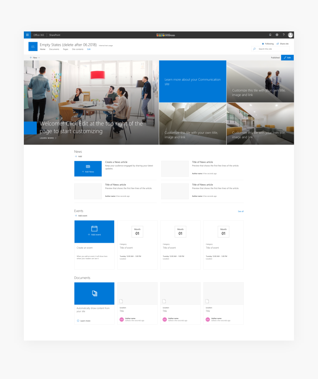 Imagen donde se muestran estados vacíos de elementos web de ejemplo
