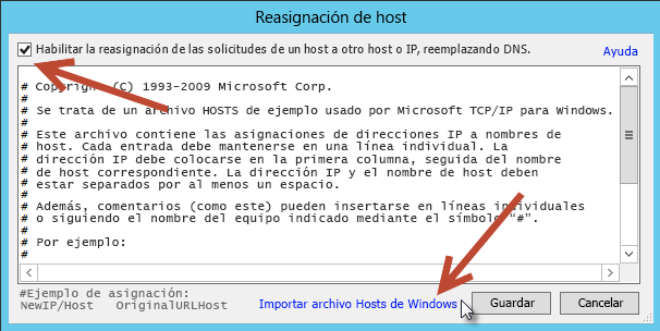 Figura 5. UI para utilizar archivo local HOSTS