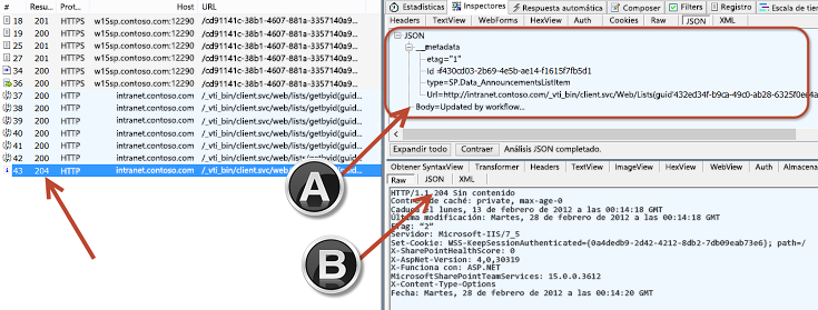 Figura 11. Actualización del elemento de lista en SharePoint