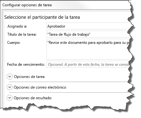 Cuadro de diálogo de configuración de tareas