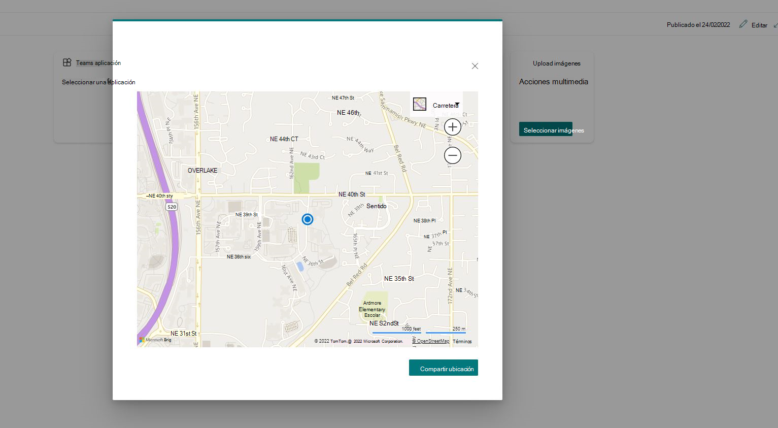 Captura de pantalla del panel de ubicación