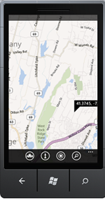 Vista del mapa en aplicación móvil