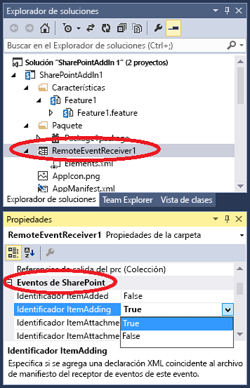 Eventos remotos de SharePoint en Visual Studio