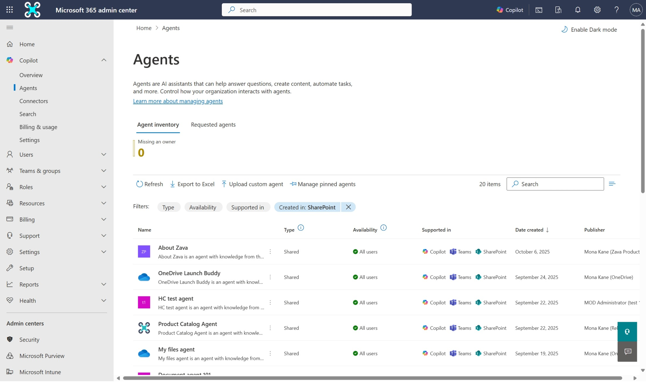 Inventario de agentes