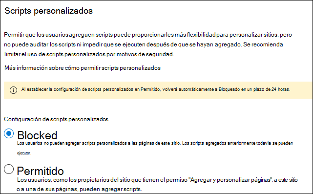 Captura de pantalla que muestra la configuración de script personalizada.