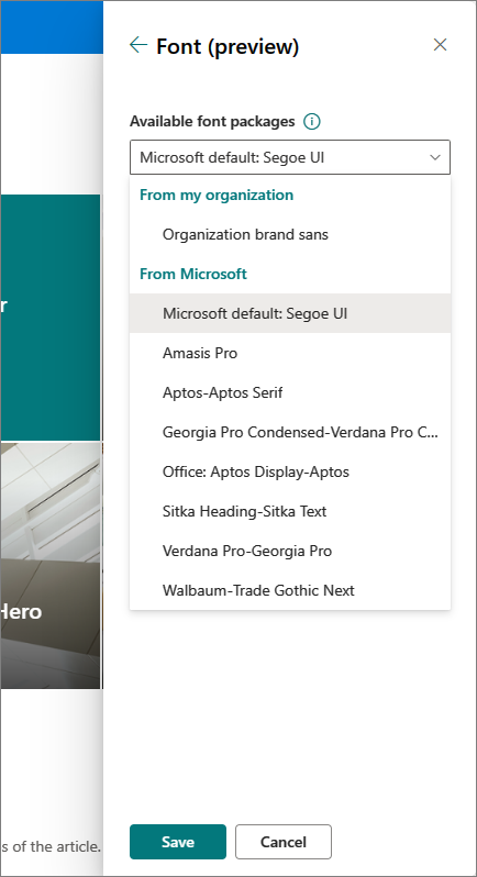 Captura de pantalla del cambio de la fuente desde el panel de fuentes.
