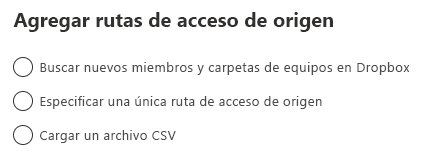 Agregar rutas de acceso de origen de Dropbox.