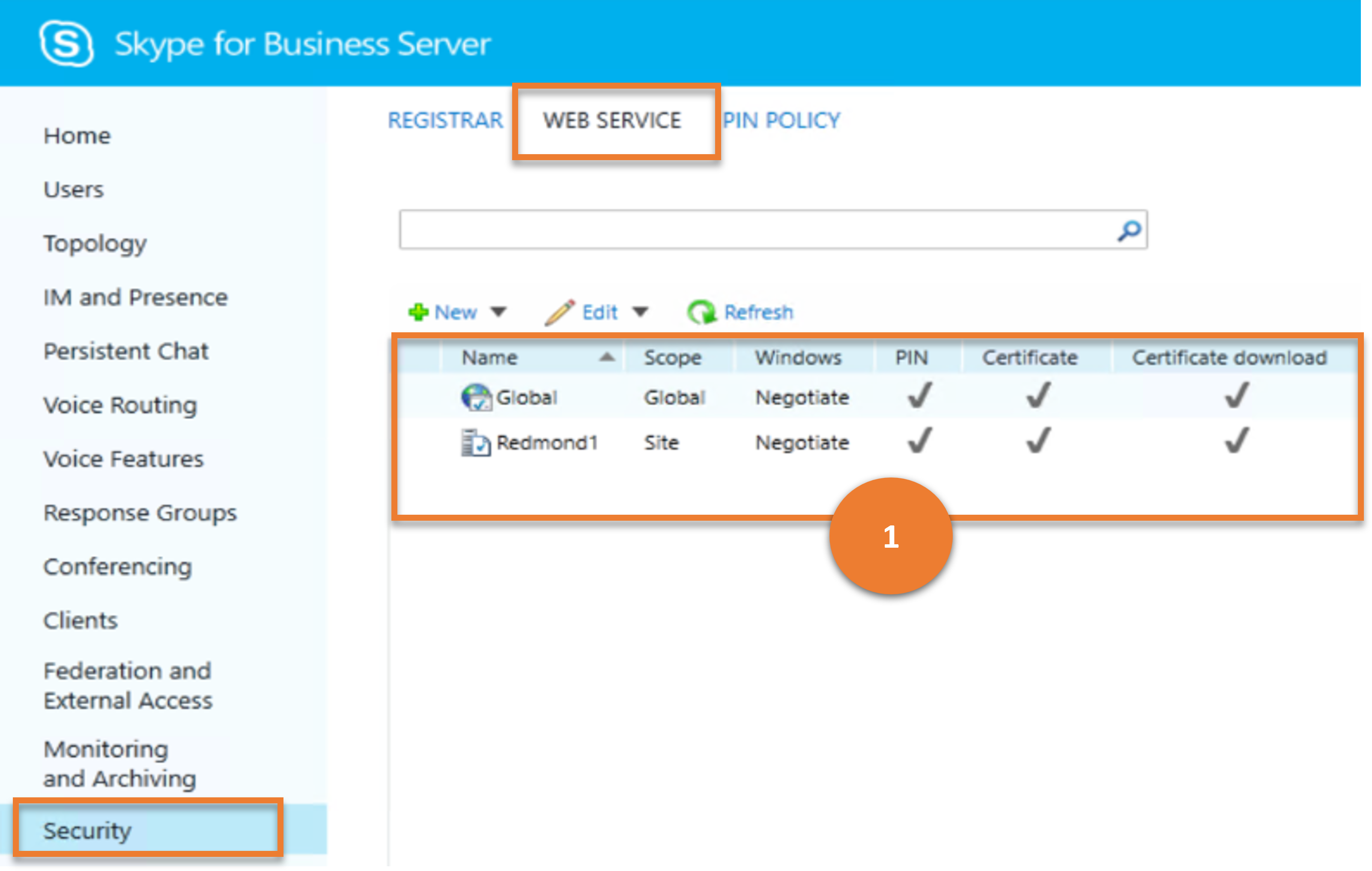 Configuración del servicio web de lista
