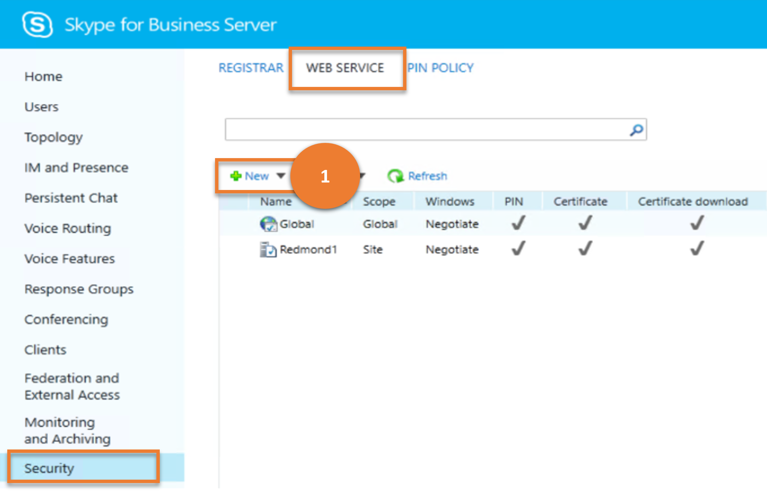 Nueva configuración del servicio web