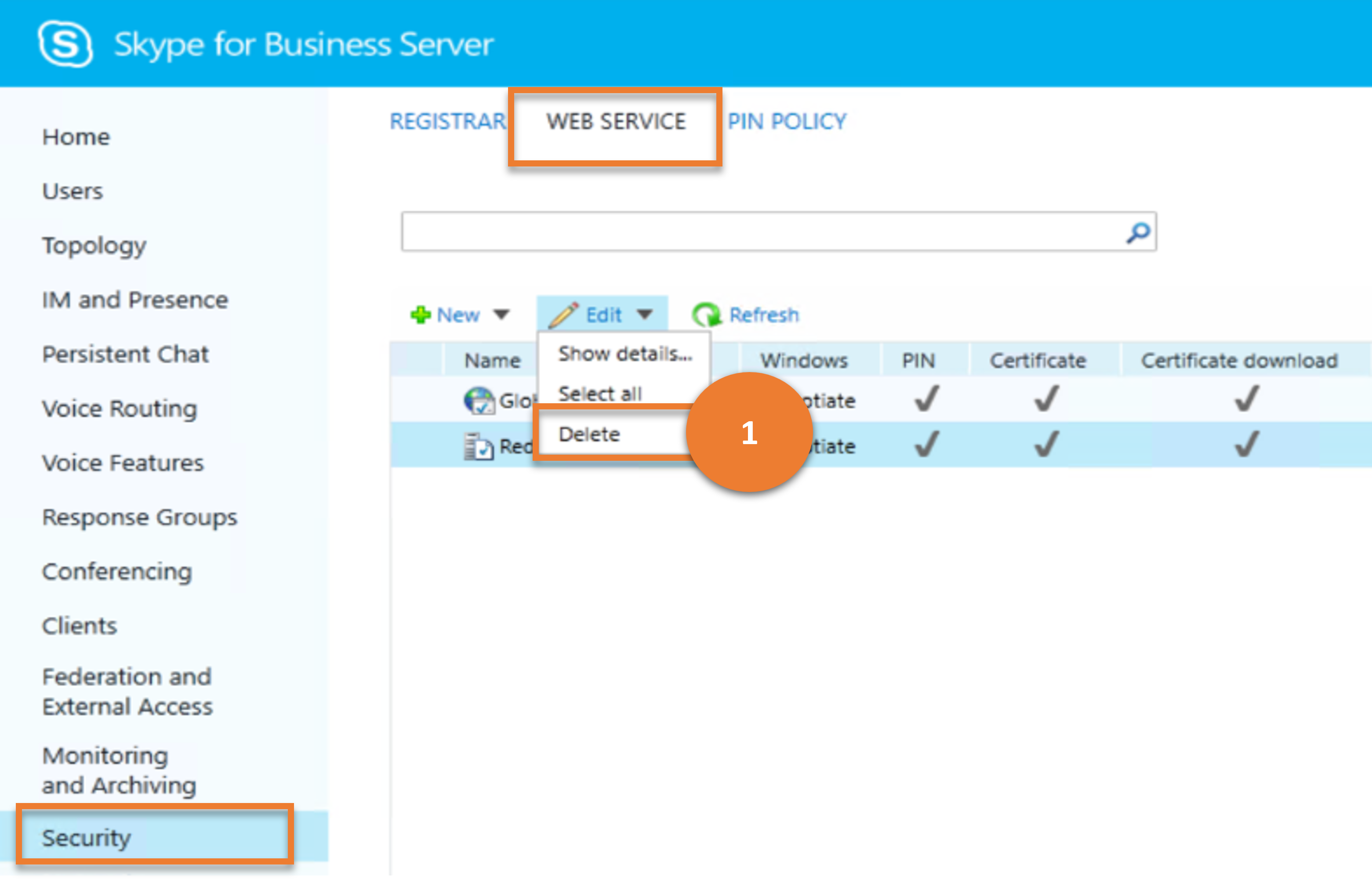 Eliminar la configuración del servicio web