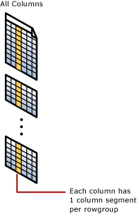 Diagrama de un segmento de columna de almacén de columnas agrupado.